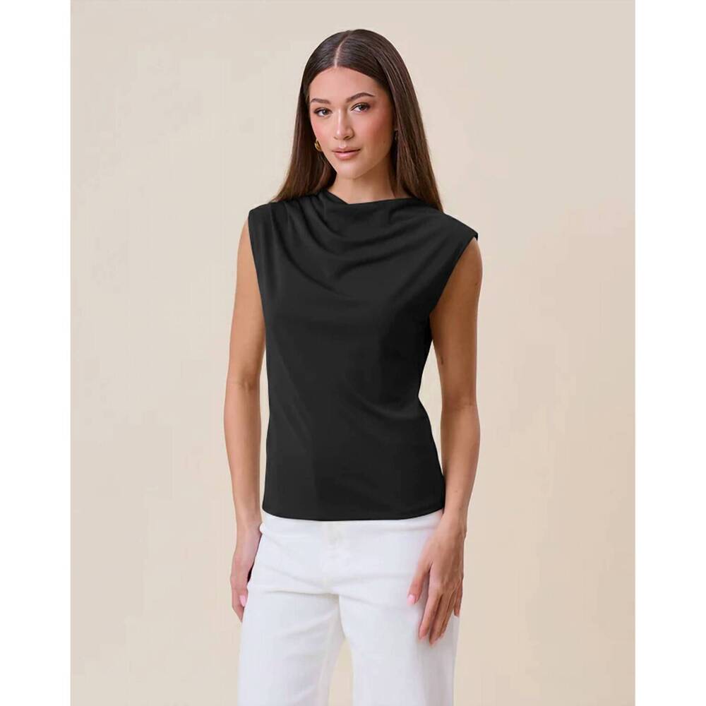 NEW ABLE cowl neck jersey top in black